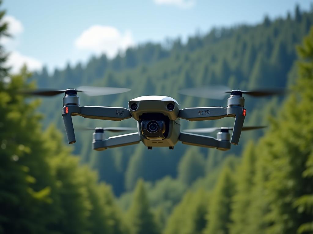 Drone surveying forest canopy